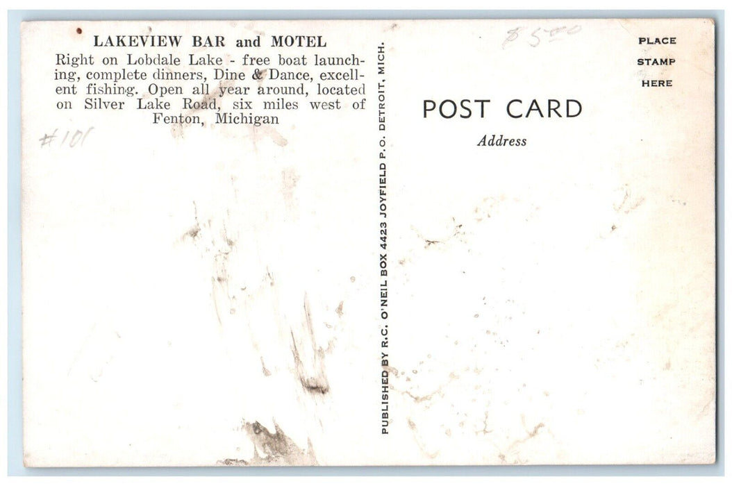 c1940 Lakeview Bar Motel Lobdale Lake Multiview Fenton Michigan Vintage Postcard