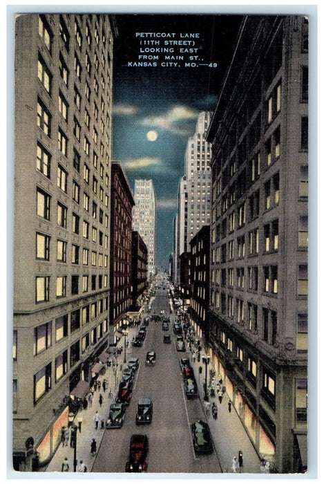 1940 Aerial View Petticoat Lane Looking East Night Kansas City Missouri Postcard