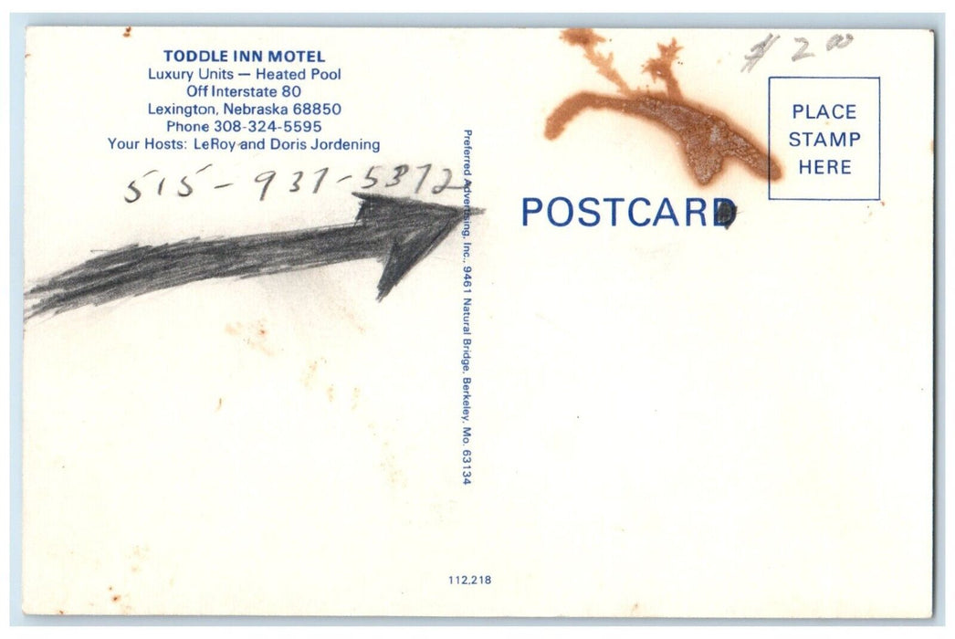 c1950's Toddle Inn Motel Roadside Lexington Nebraska NE Vintage Postcard