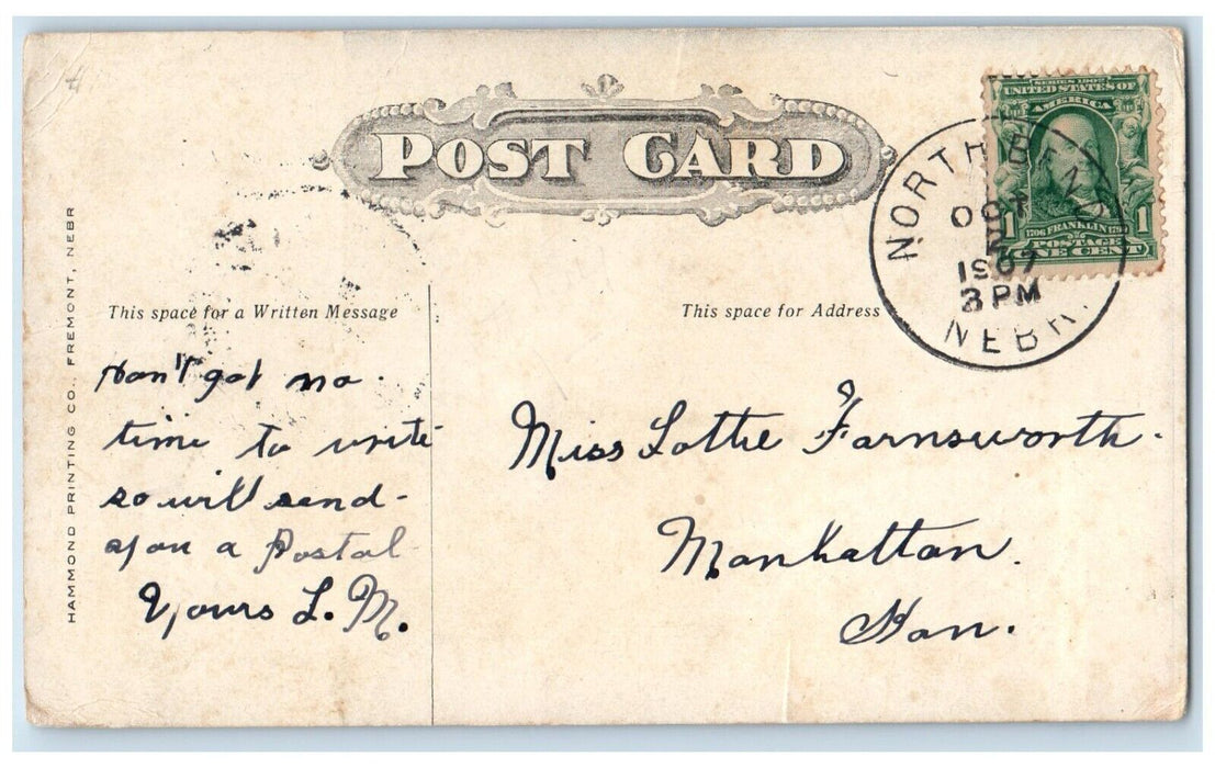 1907 High School Campus Building North Bend Nebraska NE Posted Antique Postcard