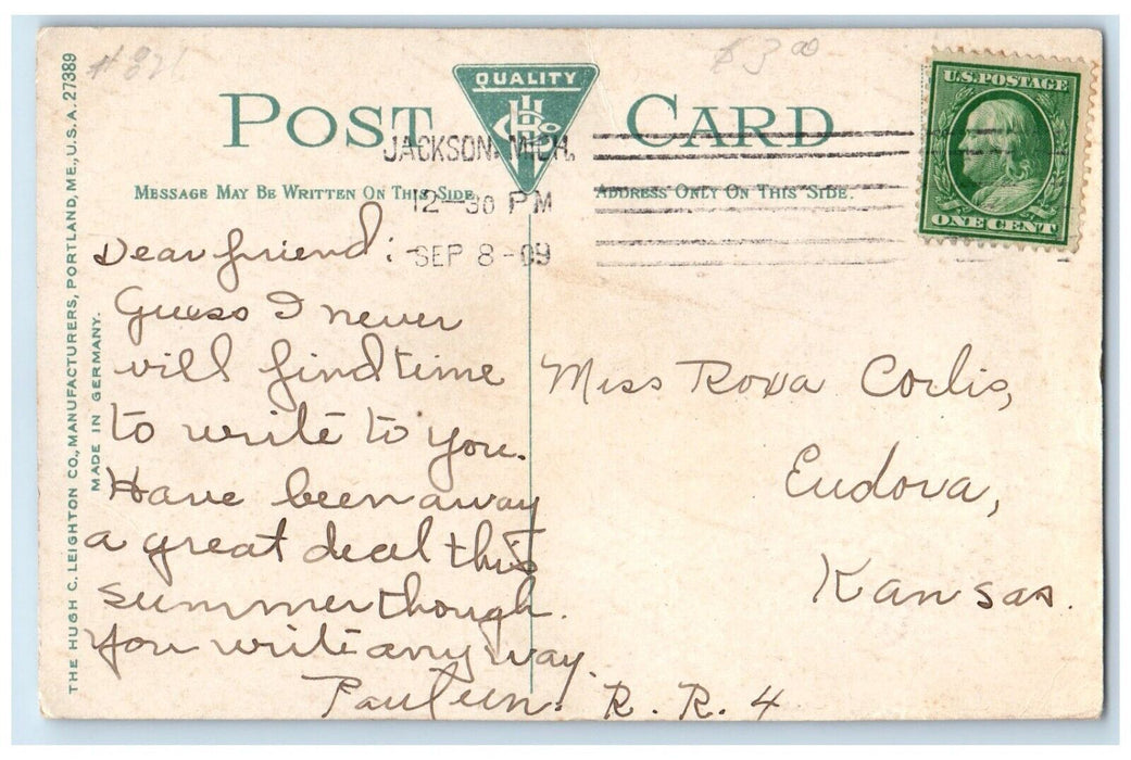 1909 Main Street Streetcar Road Exterior Building Jackson Michigan MI Postcard
