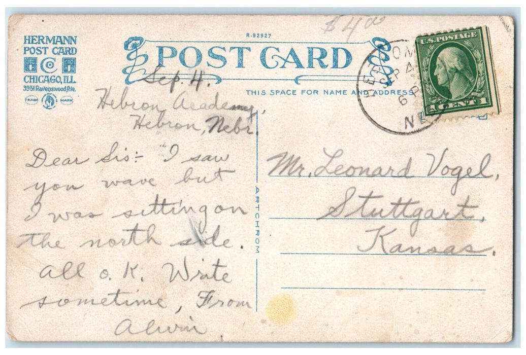 c1930's Hebron Academy Building Hebron Nebraska NE Posted Antique Postcard