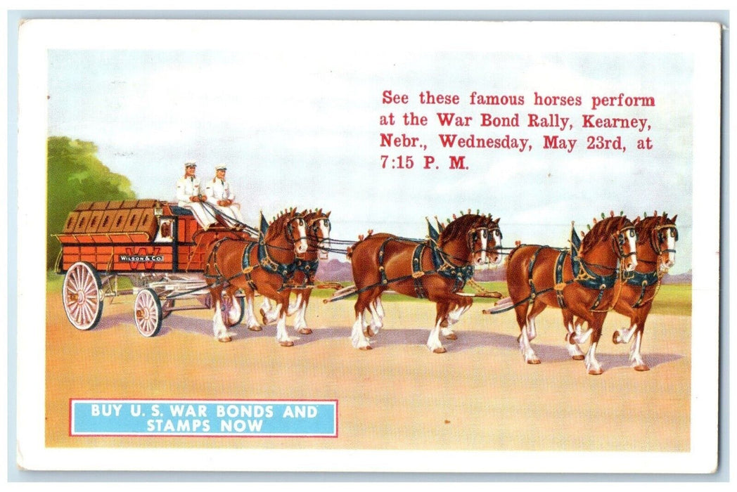 War Bond Rally Wilson & Co. Six Horse Clydesdale Team Kearney NE Postcard