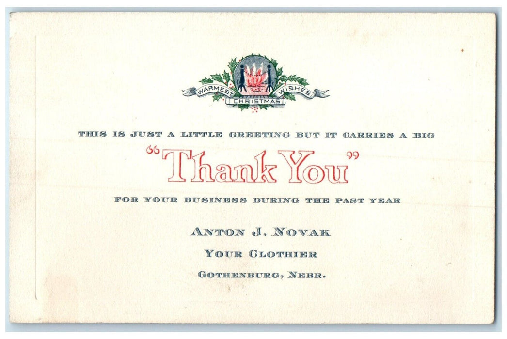 Christmas Greetings Thank You Anton J. Novak Gothenburg Nebraska NE Postcard