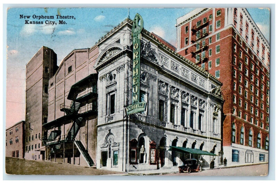 1915 Exterior View New Orpheum Theatre Building Kansas City Missouri MO Postcard