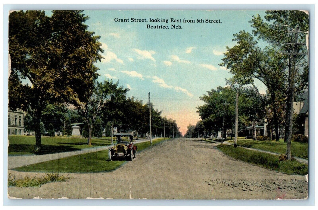1916 Grant Street Looking East From 6th Street Car Beatrice Nebraska NE Postcard