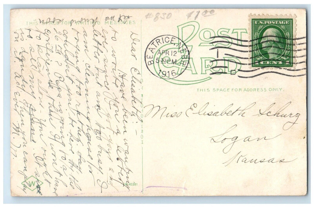 1916 Grant Street Looking East From 6th Street Car Beatrice Nebraska NE Postcard