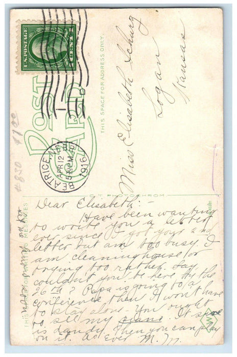 1916 Grant Street Looking East From 6th Street Car Beatrice Nebraska NE Postcard