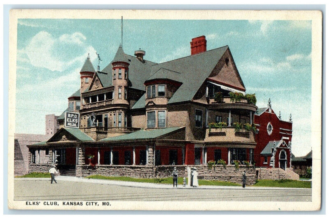 c1920 Exterior View Elk Club Building Kansas City Missouri MO Unposted Postcard