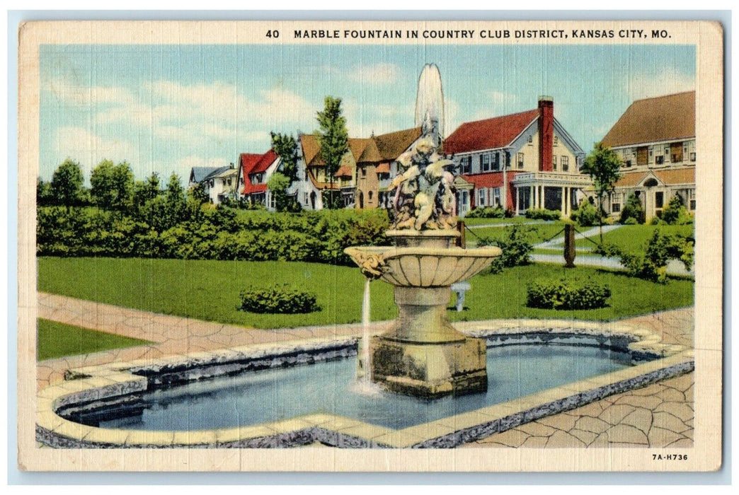 1940 Marble Fountain Country Club District Kansas City Missouri Vintage Postcard