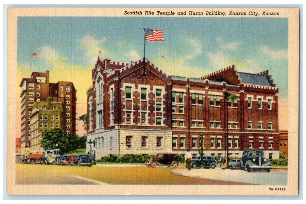 c1940 Scottish Rite Temple Huron Building Kansas City Missouri Vintage Postcard