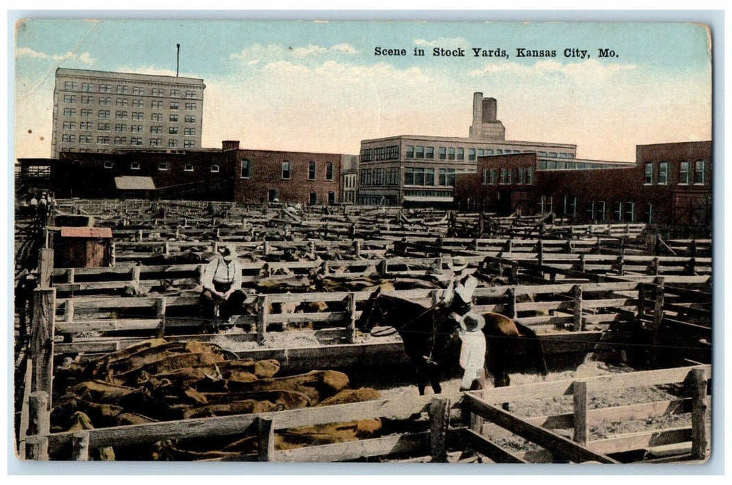 c1910 Scene Stock Yards Riding Horse Kansas City Missouri MO Unposted Postcard