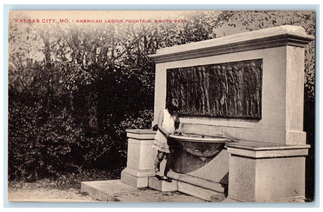 c1940 American Legion Fountain Swope Park Kansas City Missouri Vintage Postcard