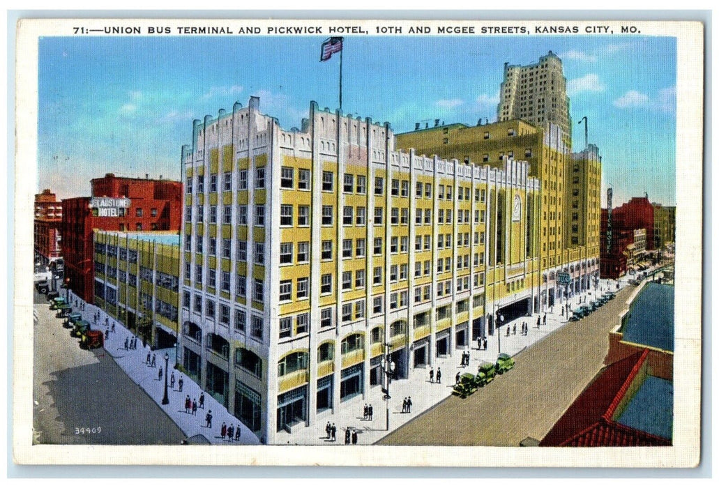 1938 Union Bus Terminal Pickwick Hotel Kansas City Missouri MO Vintage Postcard