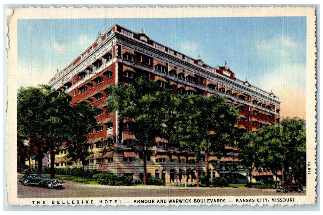 1945 Exterior View Bellerive Hotel Building Kansas City Missouri Posted Postcard