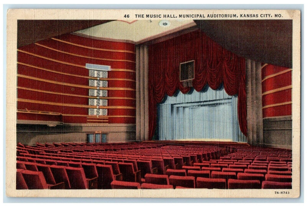 1945 Interior Musical Hall Municipal Auditorium Kansas City Missouri MO Postcard