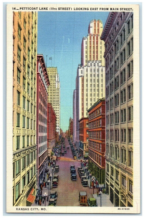 1946 Petticoat Lane Looking East Main Street Kansas City Missouri MO Postcard