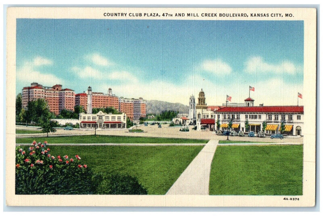 c1940 Country Club Plaza 47th Creek Boulevard Kansas City Missouri MO Postcard