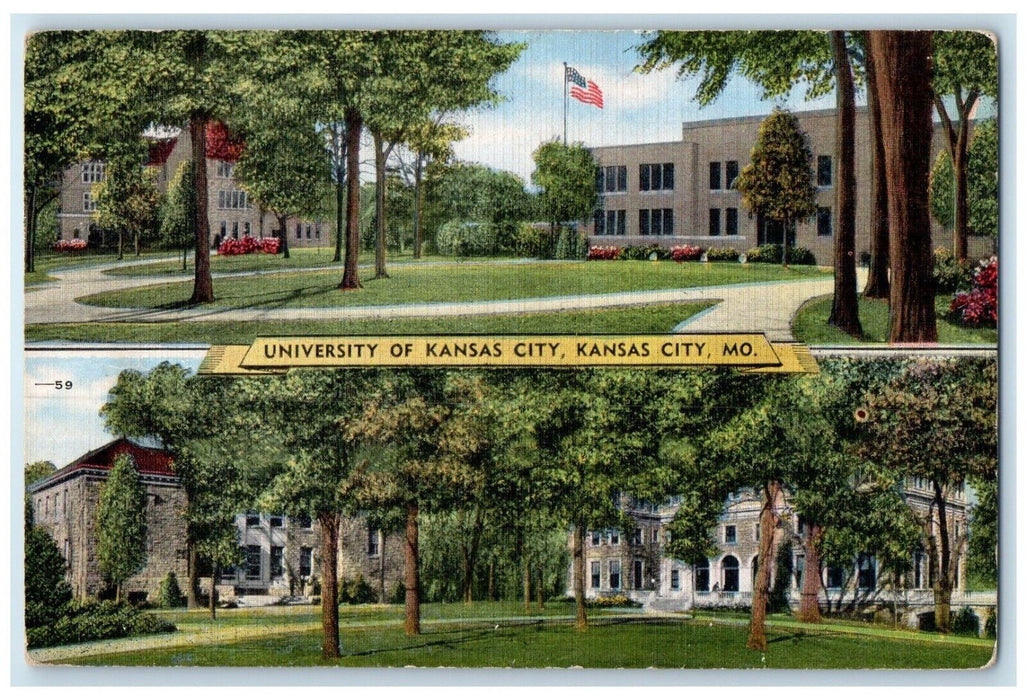 1943 University Kansas City Building Multi-View Kansas City Missouri MO Postcard