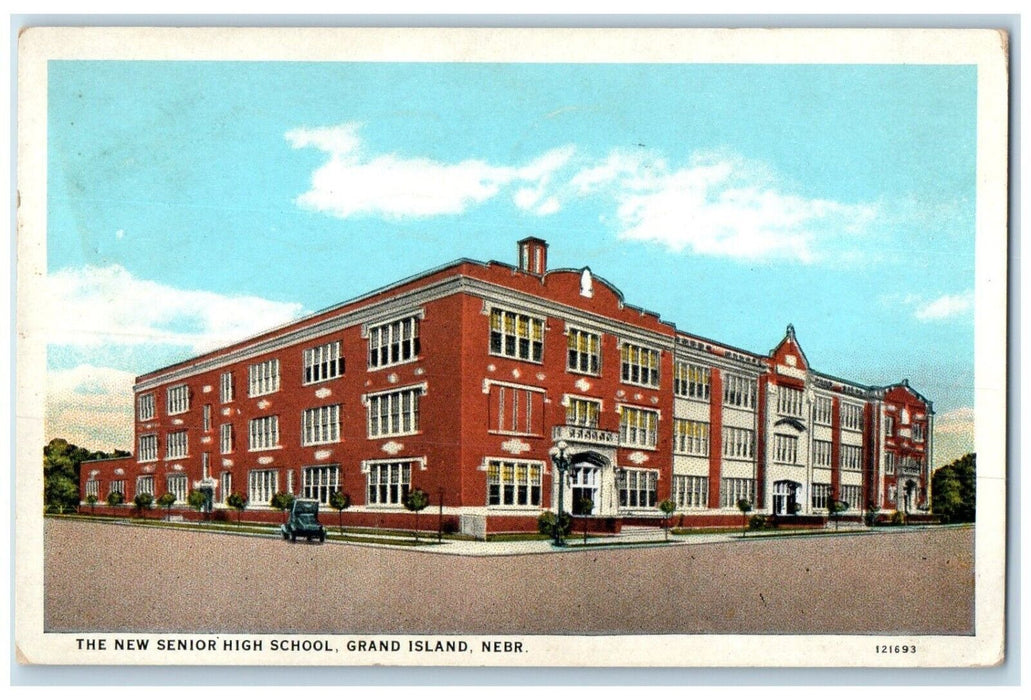 1930 The New Senior High School Building Cars Grand Island Nebraska NE Postcard