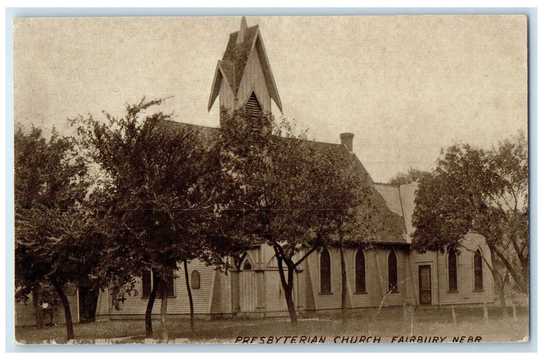 c1910's Presbyterian Church Scene Street Fairbury Nebraska NE Antique Postcard