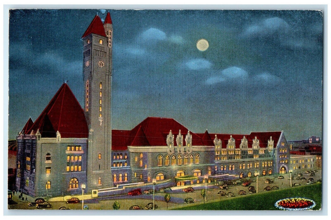 1946 Union Station At Night Moon Scene St. Louis Missouri MO Vintage Postcard