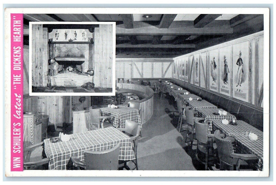 c1940 Dickens Hearth Interior Restaurant Schuler's Marshall Michigan MI Postcard