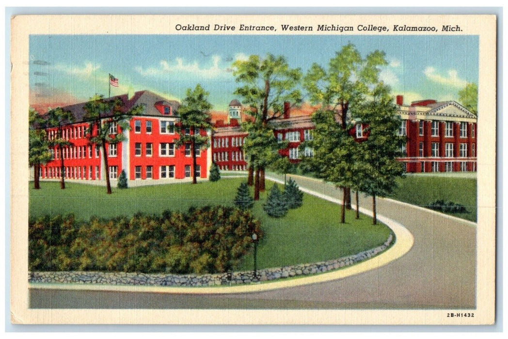 1950 Oakland Drive Entrance Western Michigan College Kalamazoo Michigan Postcard