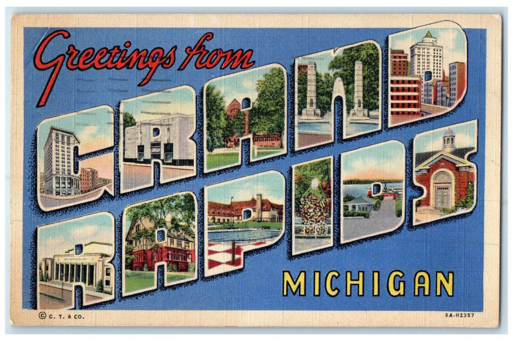 1946 Greetings from Grand Rapids Michigan MI Big Letters Multiview Postcard