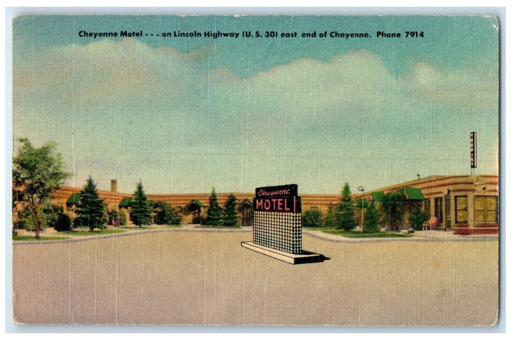 1952 Cheyenne Motel Lincoln Highway East End Of Cheyenne Wyoming WY Postcard