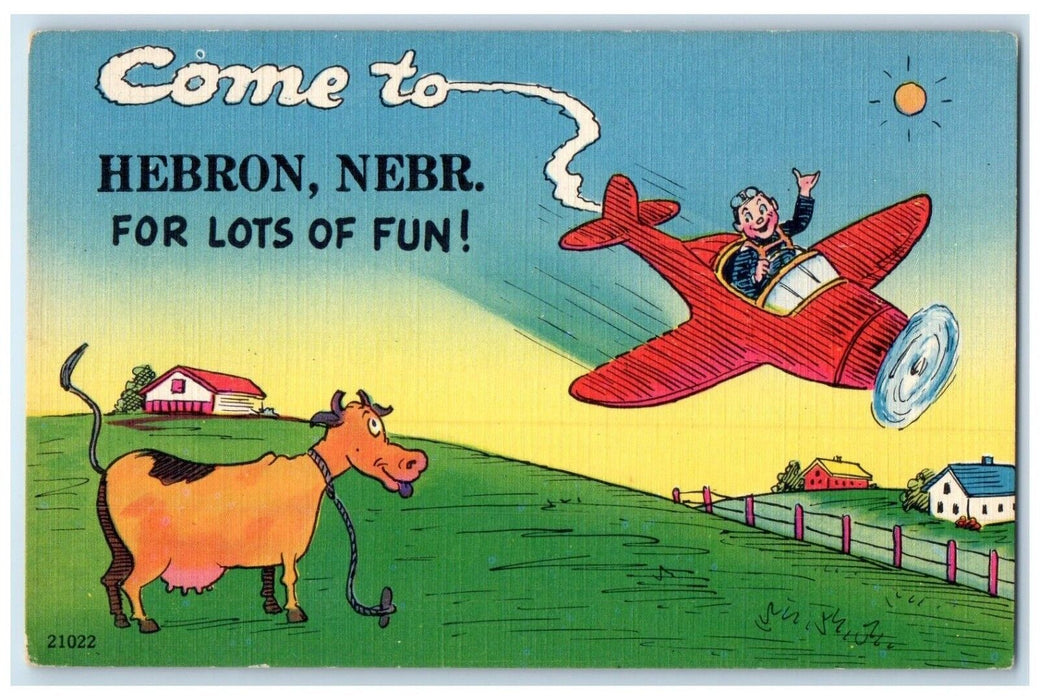 c1910's Come To Hebron Nebraska NE, For Lots Of Fun Airplane Goat Postcard