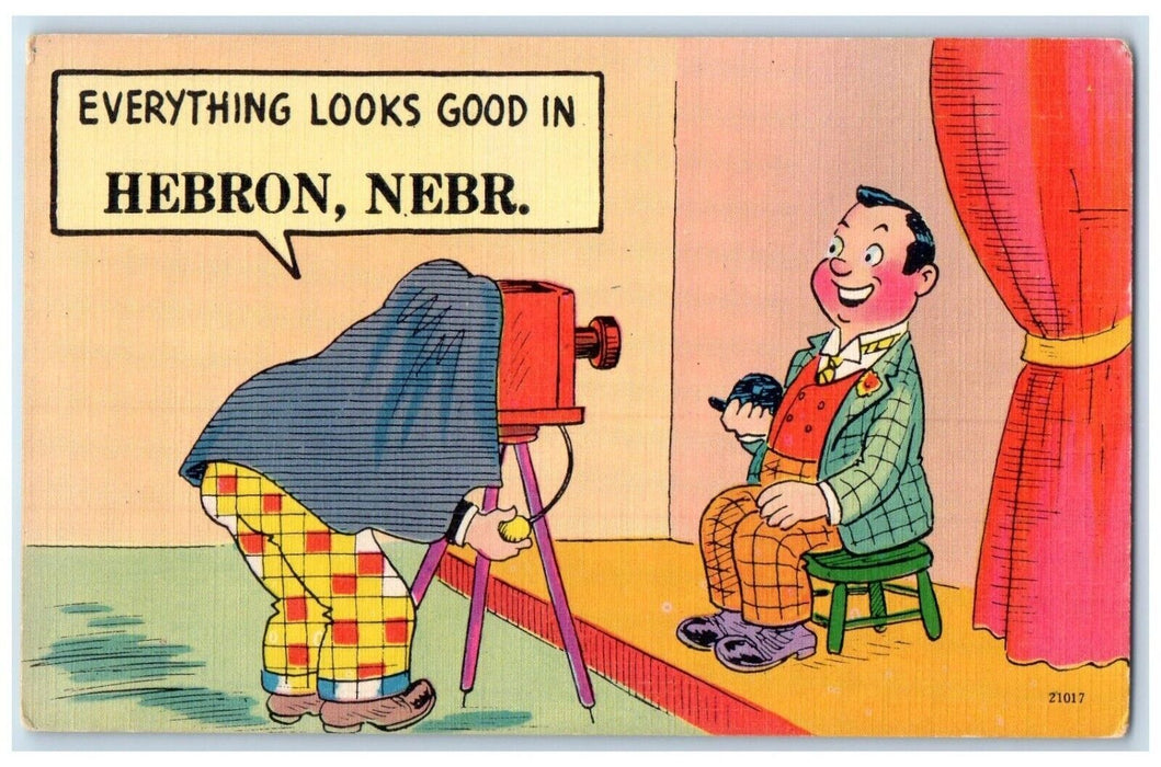 Everything Looks Good In Hebron Nebraska NE, Camera Man Vintage Postcard