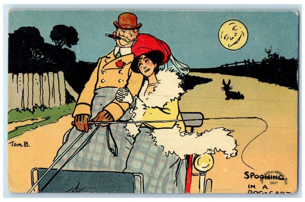 Couple Romance Cigarette Spooning In A Dog Cart Anthropomorphic Moon Postcard