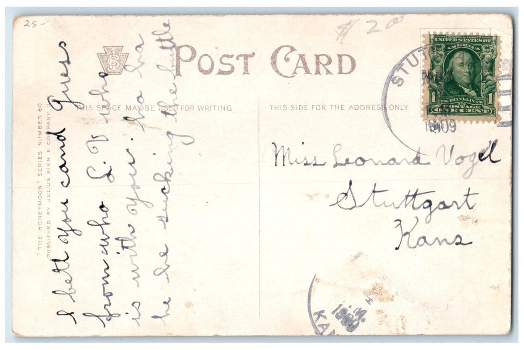 1909 Couple Romance Drinking Dog Anthropomorphic Moon Stuttgart KS Postcard