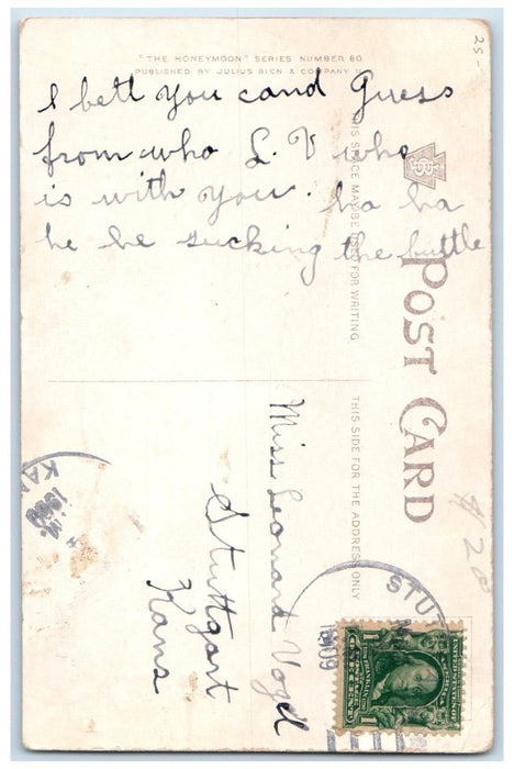 1909 Couple Romance Drinking Dog Anthropomorphic Moon Stuttgart KS Postcard