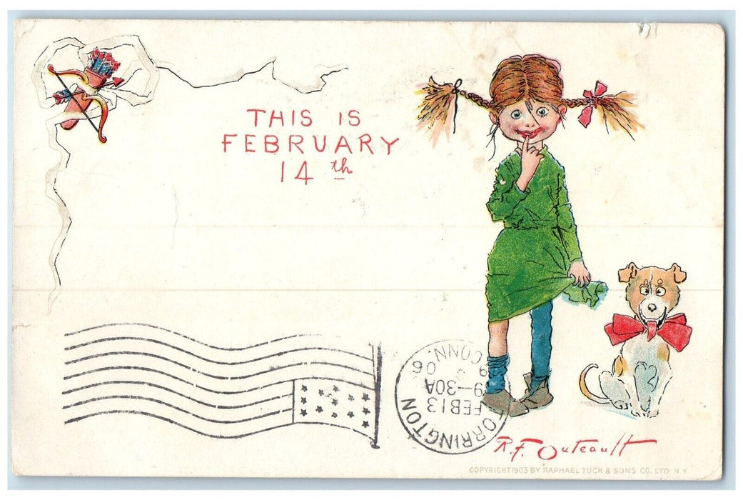 1906 Valentine Cute Girl And Dog Outcault Waterbury Connecticut CT Postcard