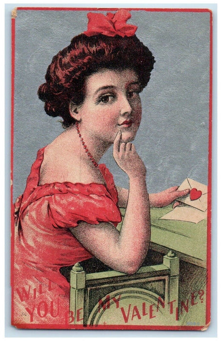 c1910's Valentine Pretty Woman Letter Secret Code Bison Kansas KS Postcard