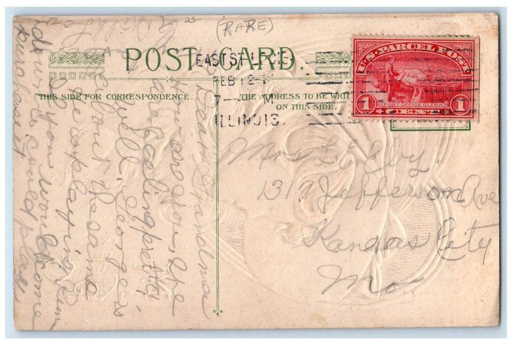 1911 Valentine Pretty Woman Big Hat Heart John Winsch Artist Signed Postcard