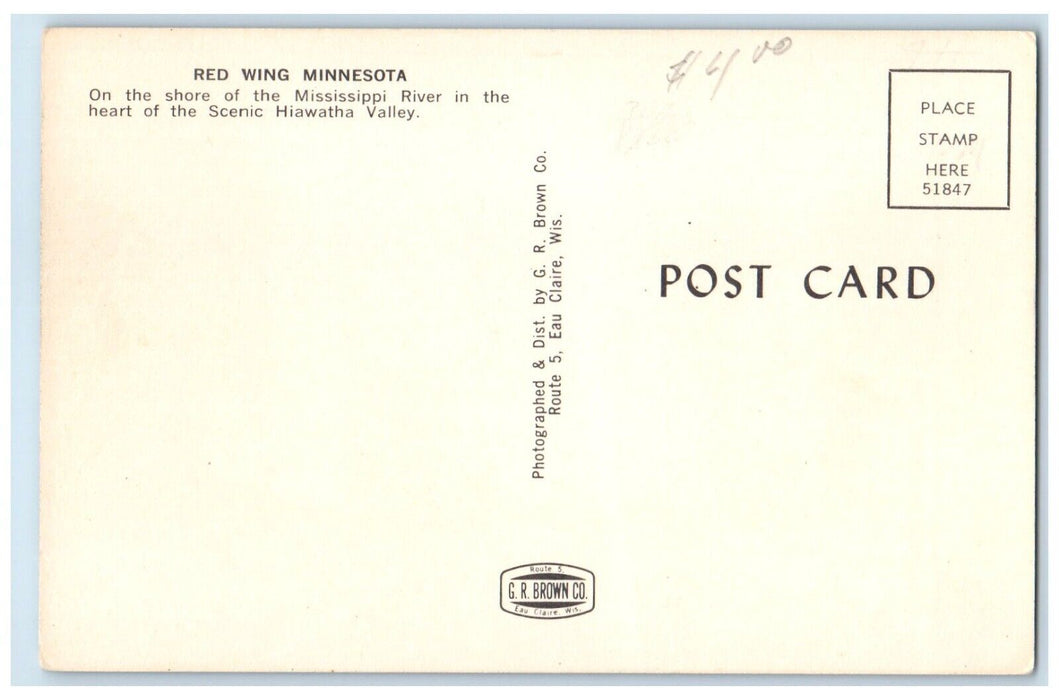 c1960 Red Wing Minnesota Mississippi River Hiawatha Valley MN Vintage Postcard