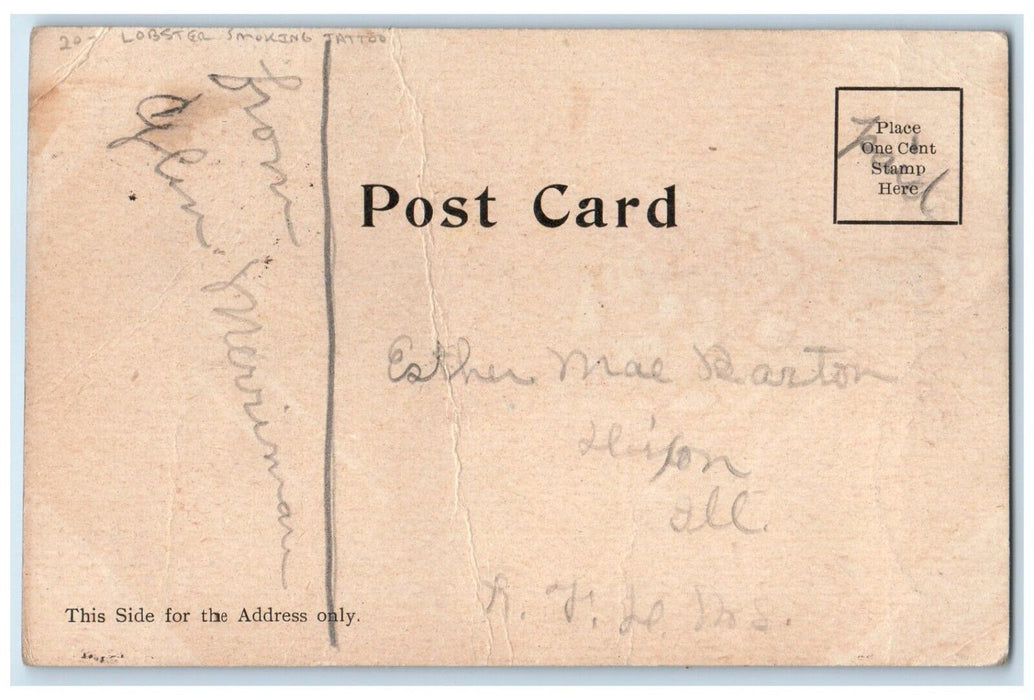 c1905 Lobster Smoking Tattoo From One To Another Dixon Illinois IL Postcard