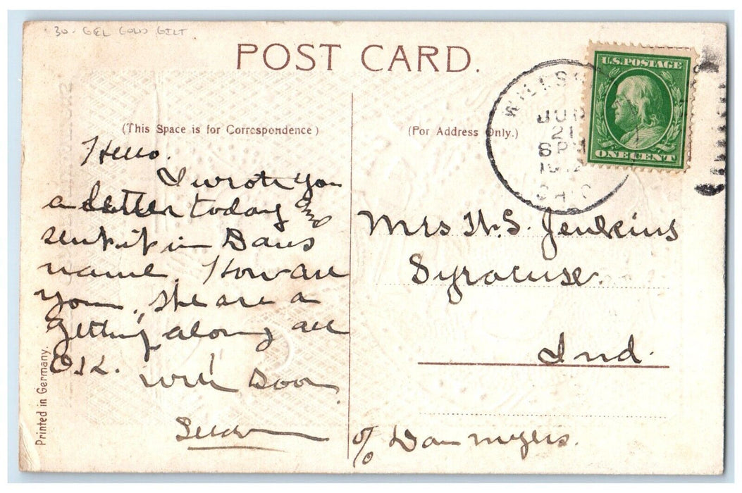 1912 Heartiest Congratulations Mother Daughter Flowers Gel Gold Gilt Postcard