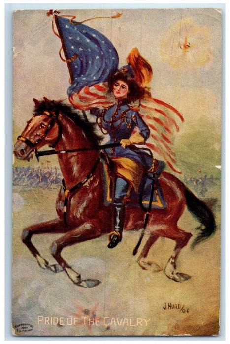 c1910's Pride Of The Cavalry Horse Cowgirl Patriotic Ellsworth KS Postcard