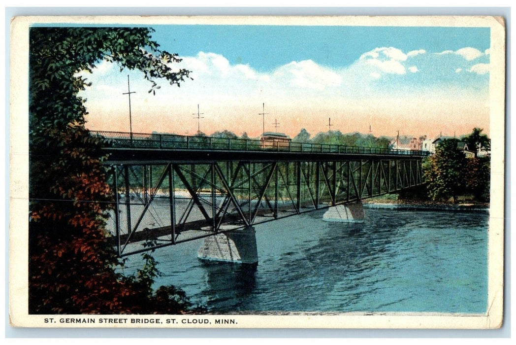 c1920 St. Germain Street Bridge Streetcar Exterior St. Cloud Minnesota Postcard