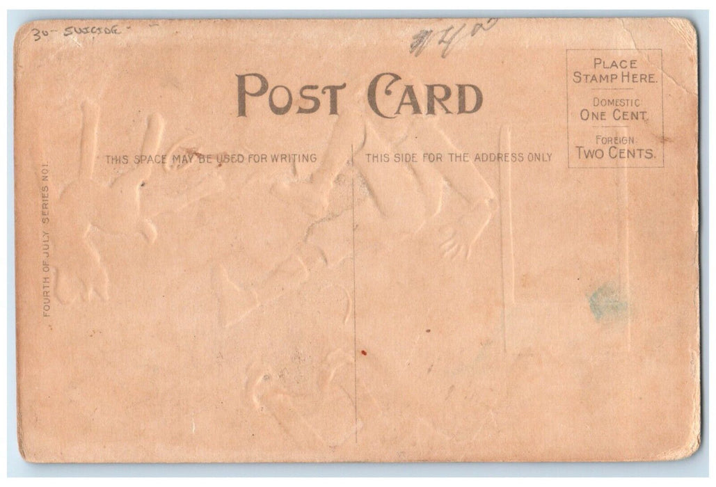 c1910's Fourth Of July Suicide Dog Firecracker Embossed Antique Postcard