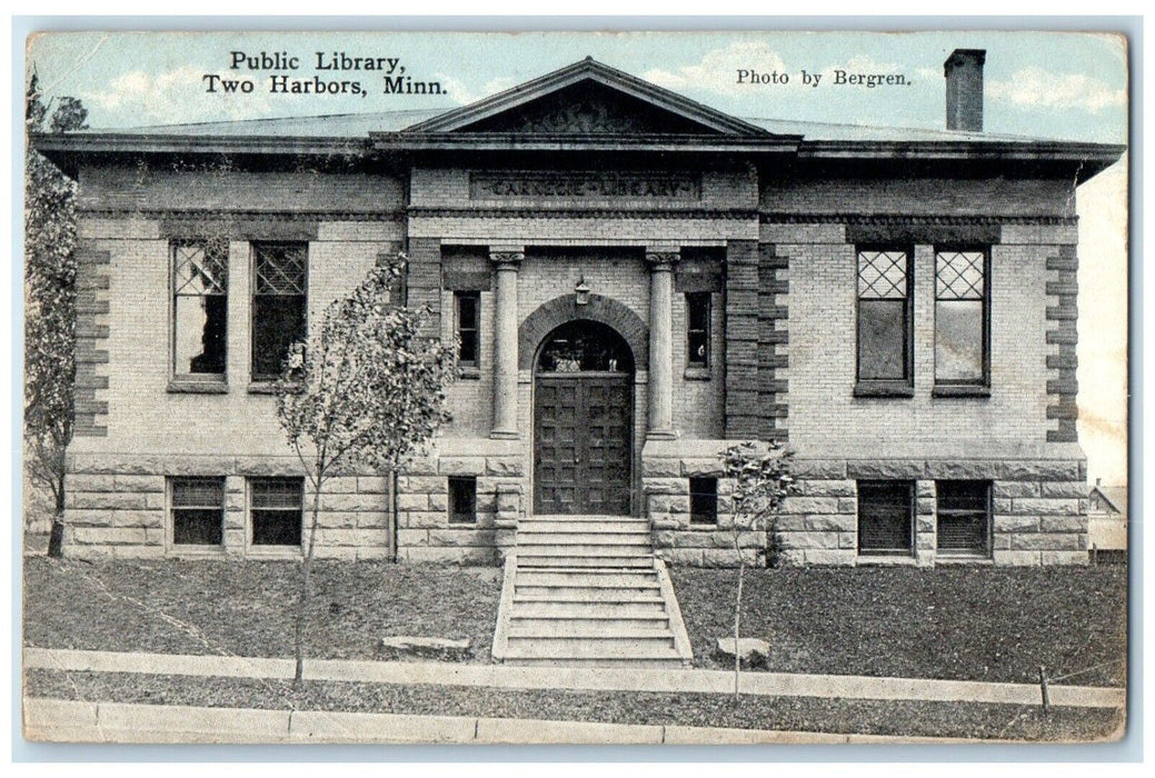 1916 Public Library Exterior Building Two Harbors Minnesota MN Vintage Postcard