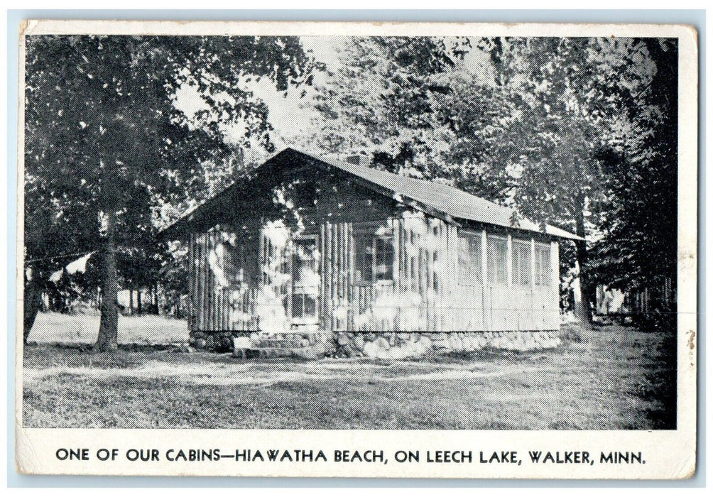 c1940 One Cabins Hiawatha Beach Leech Lake Exterior Walker Minnesota MN Postcard