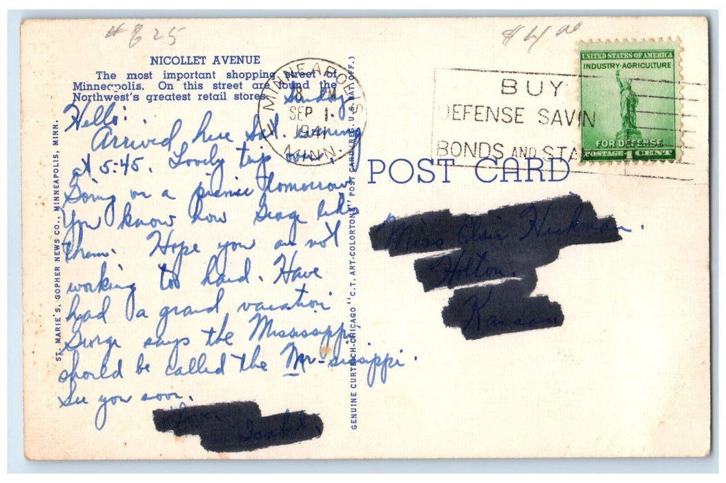 1941 Nicollet Avenue City Lakes Parks Minneapolis Minnesota MN Vintage Postcard