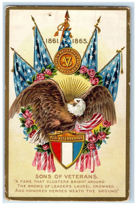 c1910's Civil War Sons Of Veterans Patriotic Embossed Posted Antique Postcard