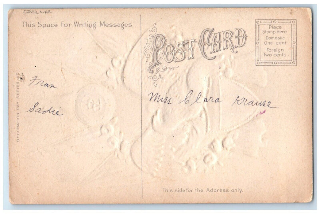 c1910's Civil War Sons Of Veterans Patriotic Embossed Posted Antique Postcard