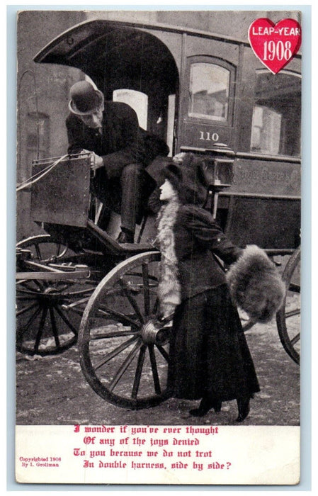 1908 Leap Year Woman Horse Carriage Clinton New York NY Antique Postcard